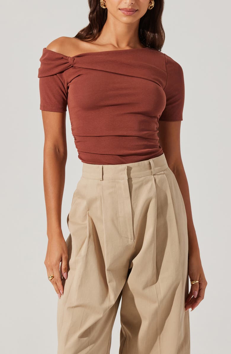 ASTR the Label Saylah One-Shoulder Stretch Cotton Top, Alternate, color, Brown
