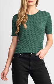 Halogen® Cable Stitch Short Sleeve Crewneck Sweater