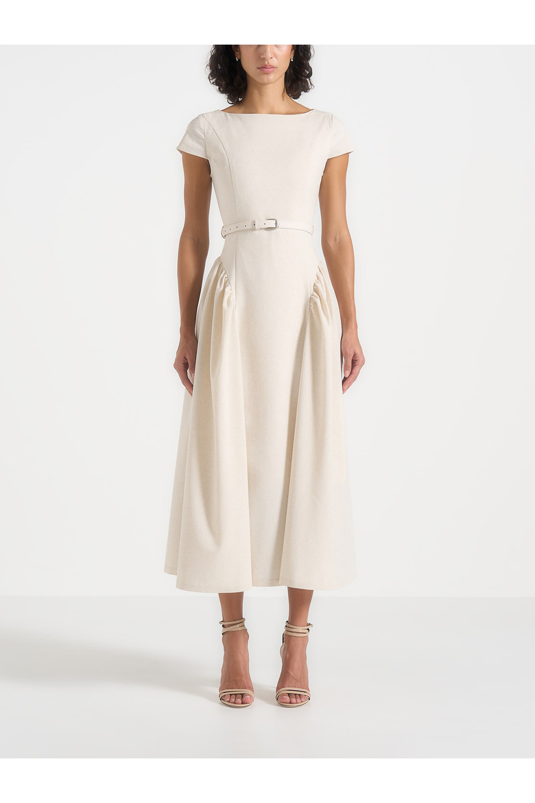 Gaia Boat Neck Flared Maxi Dress, Alternate, color, Natural