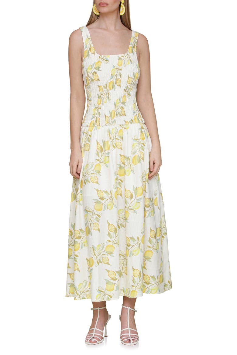 Smocked Sleeveless Fit & Flare Maxi Dress, Main, color, LEMON VINE