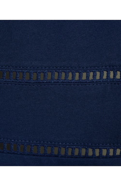 Lands' End Regular Size Sleeveless Lwcm Lattice Peplum Vneck Top In Deep Sea Navy