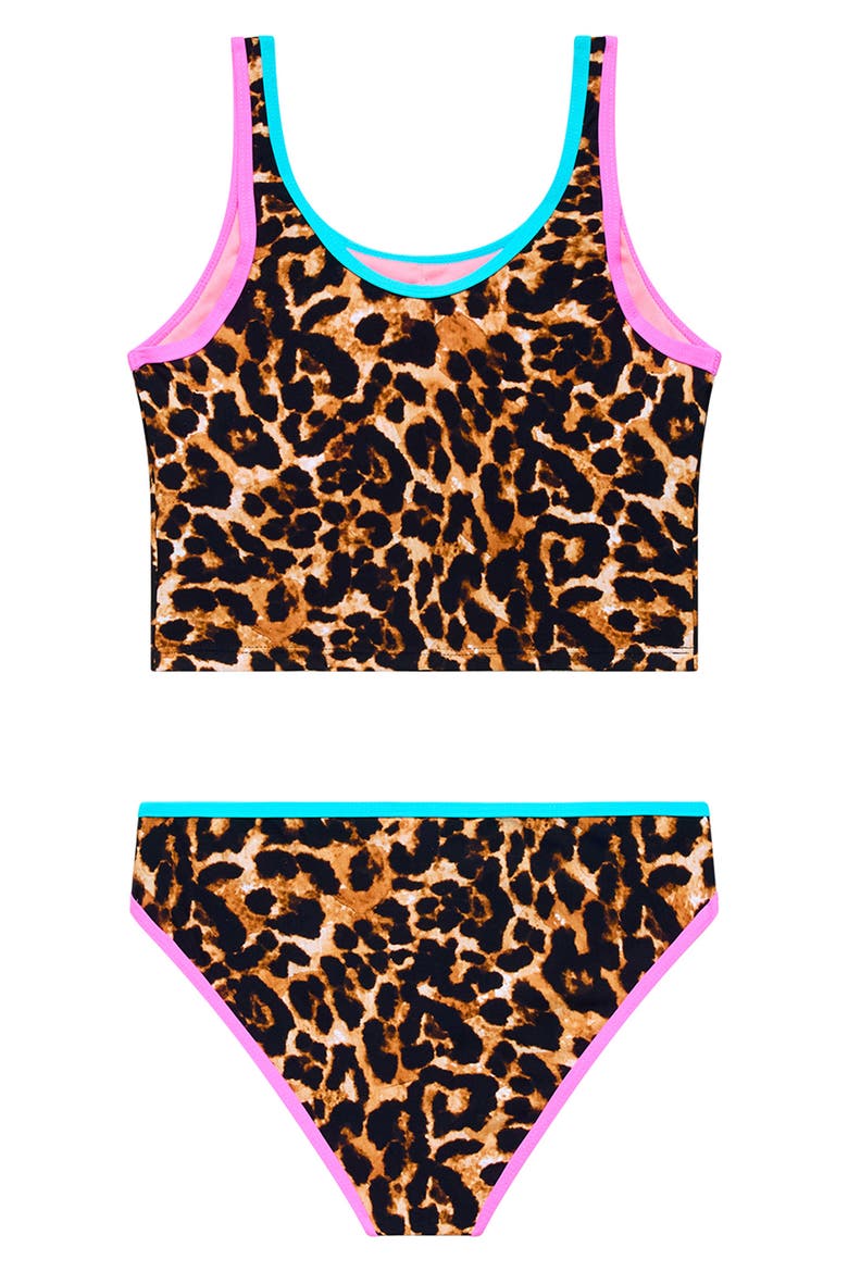 Kids' Contrast Binding Two-Piece Swimsuit, Alternate, color, BLACK MULTI