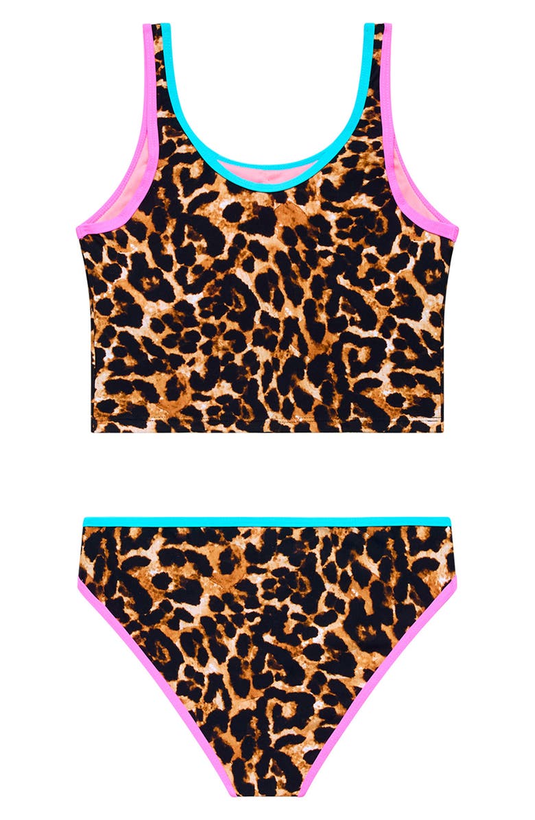 Beach Lingo Kids' Contrast Binding Two-Piece Swimsuit, Alternate, color, Black Multi