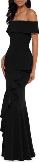 Cascade Ruffle Off the Shoulder Mermaid Gown