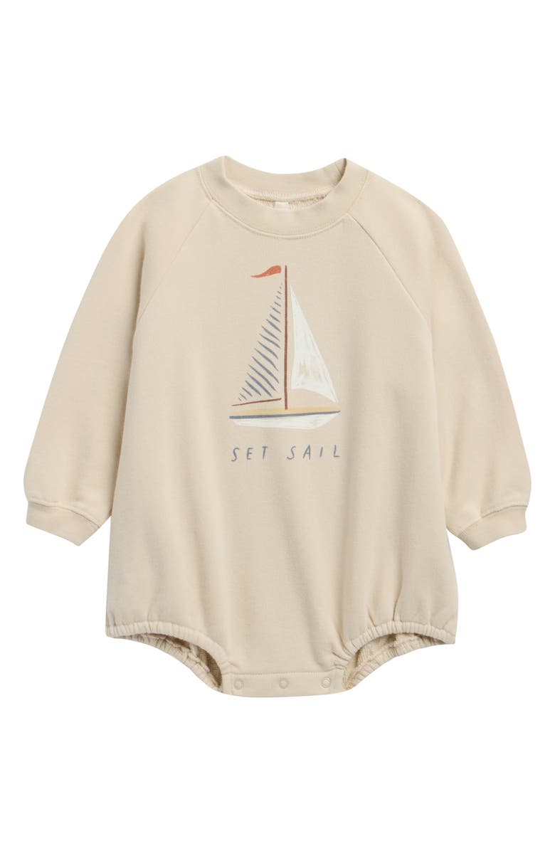 Rylee + Cru Set Sail Long Sleeve Cotton Fleece Bodysuit, Main, color, Pebble