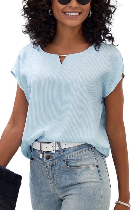 Keyhole Striped Blouse