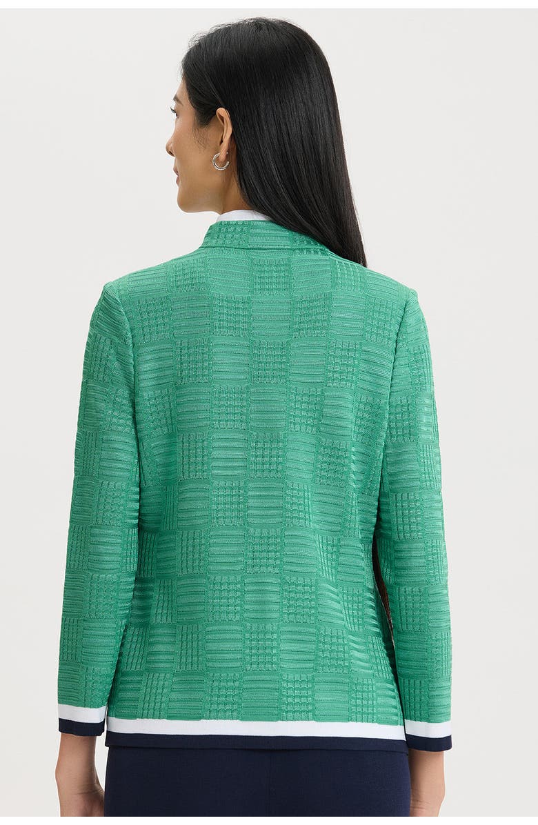 Ming Wang Heritage Contrast Trim Knit Jacket, Alternate, color, Kelly Green/Indigo/Ivory