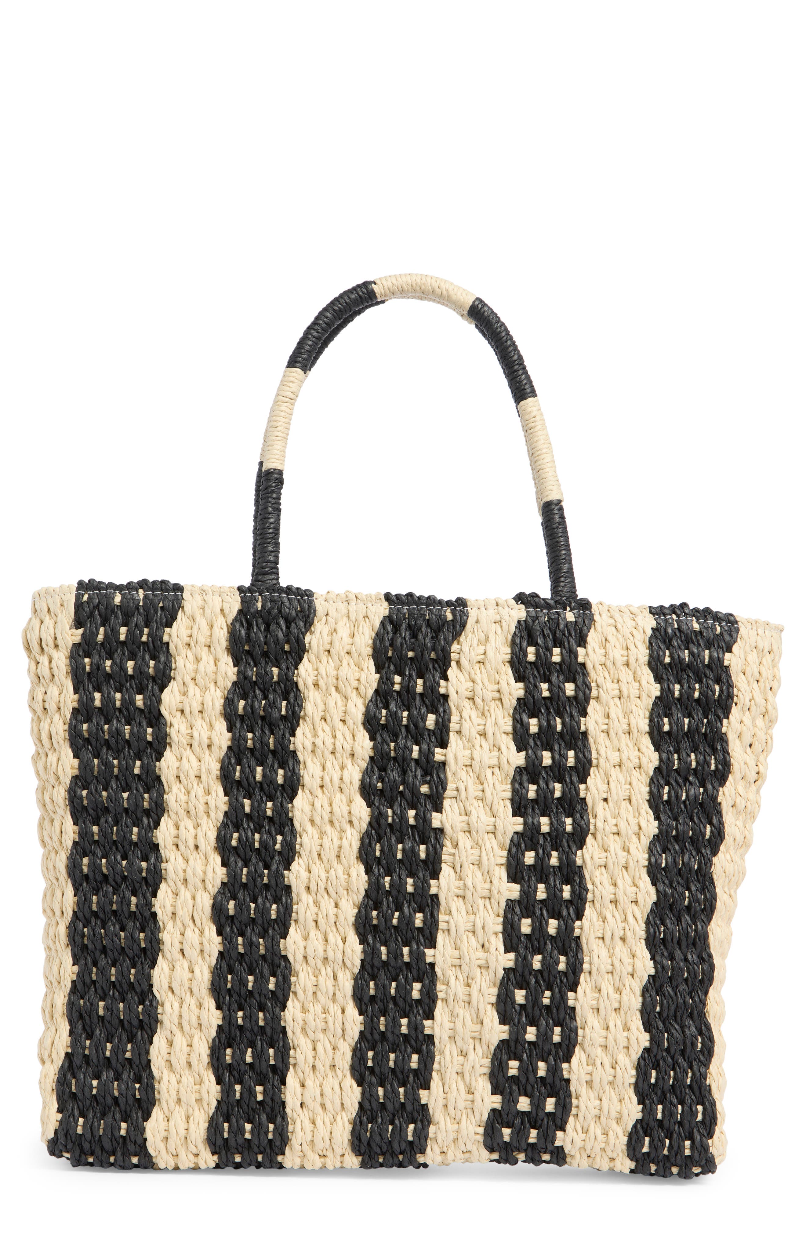 ALESSIA BIANCHI East/West Straw Tote Bag, Main, color, Natural/ Black