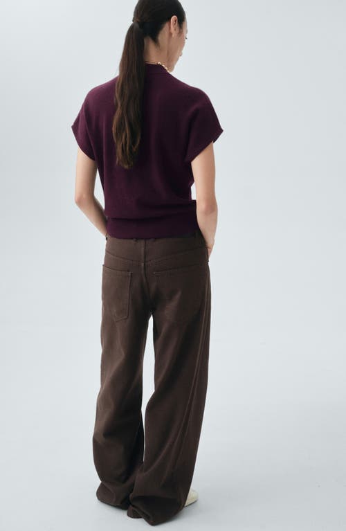 Mango Mock Neck Short Sleeve Wool & Cashmere Sweater In Burgundy