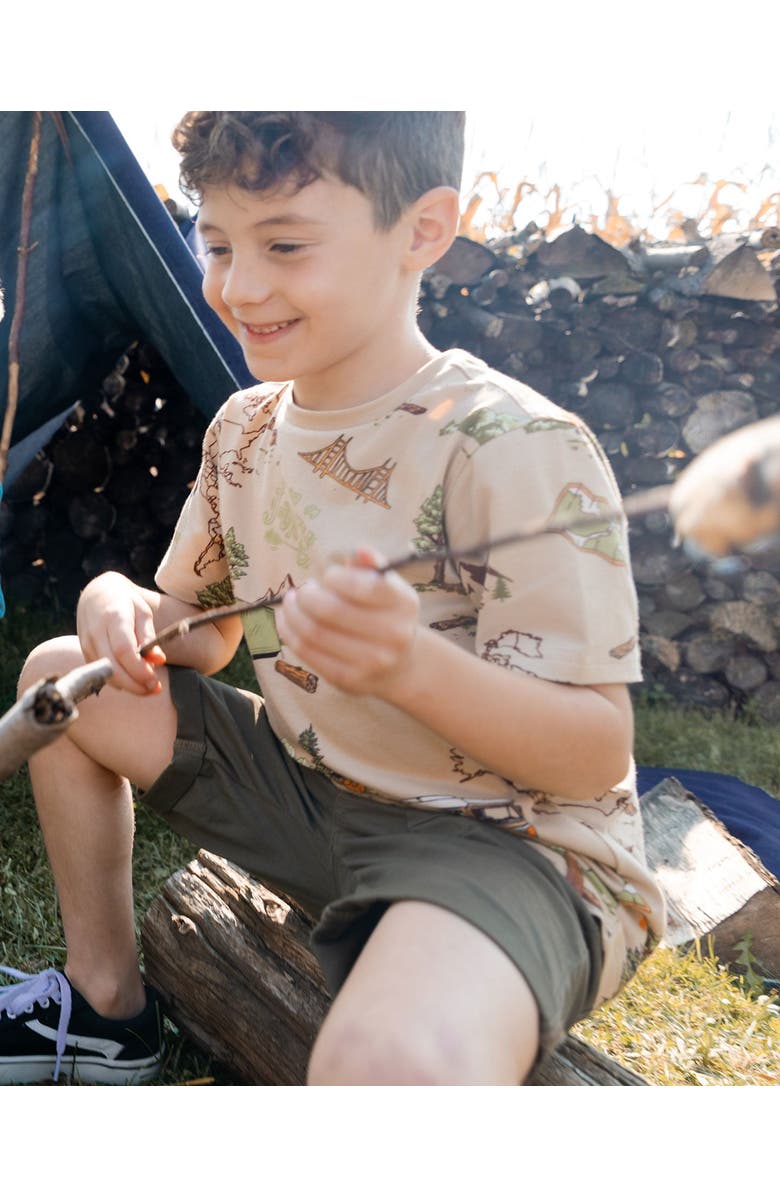 Deux par Deux Little Boy's Printed Organic Cotton Tee Camping Beige, Alternate, color,