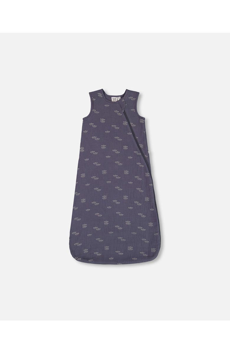 Deux par Deux Baby Boy
s Printed Muslin Sleep Sack Navy Blue Paper Boats, Main, color, 