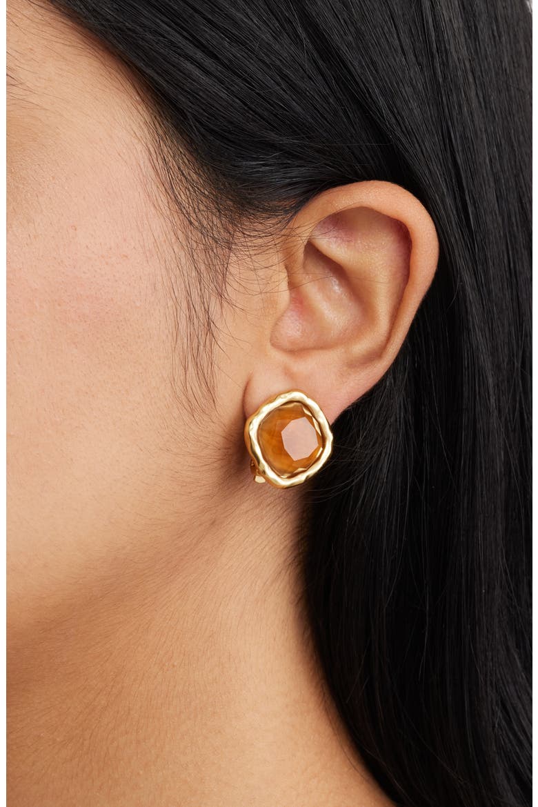 Bezel Clip-On Earrings, Alternate, color, ORANGE/ GOLD