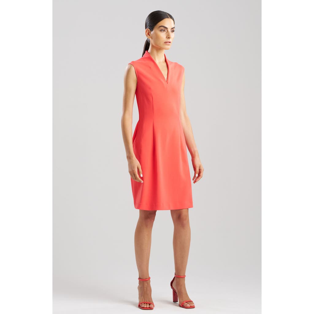 Natori Solid Knit Crepe Raised Collar Dress In Cayenne