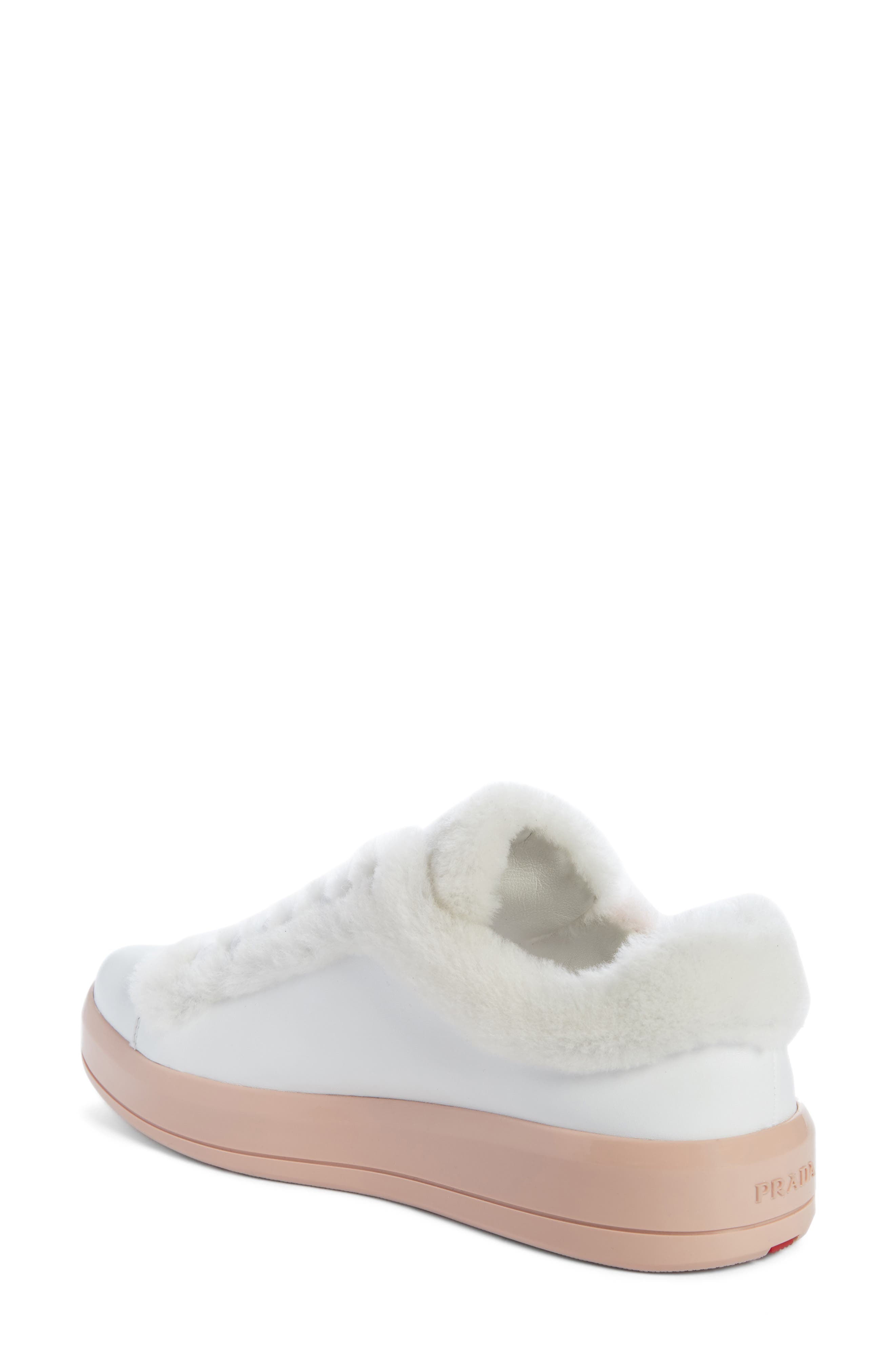 Prada Genuine Shearling Trim Platform Sneaker, Alternate, color, 