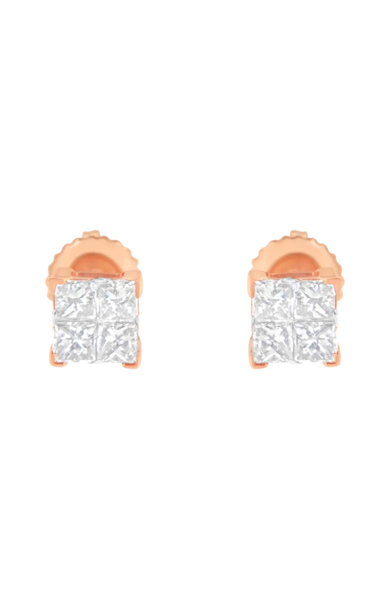Haus of Brilliance 10KT Gold Princess Diamond Composite Stud Earrings, Alternate, color, Rose