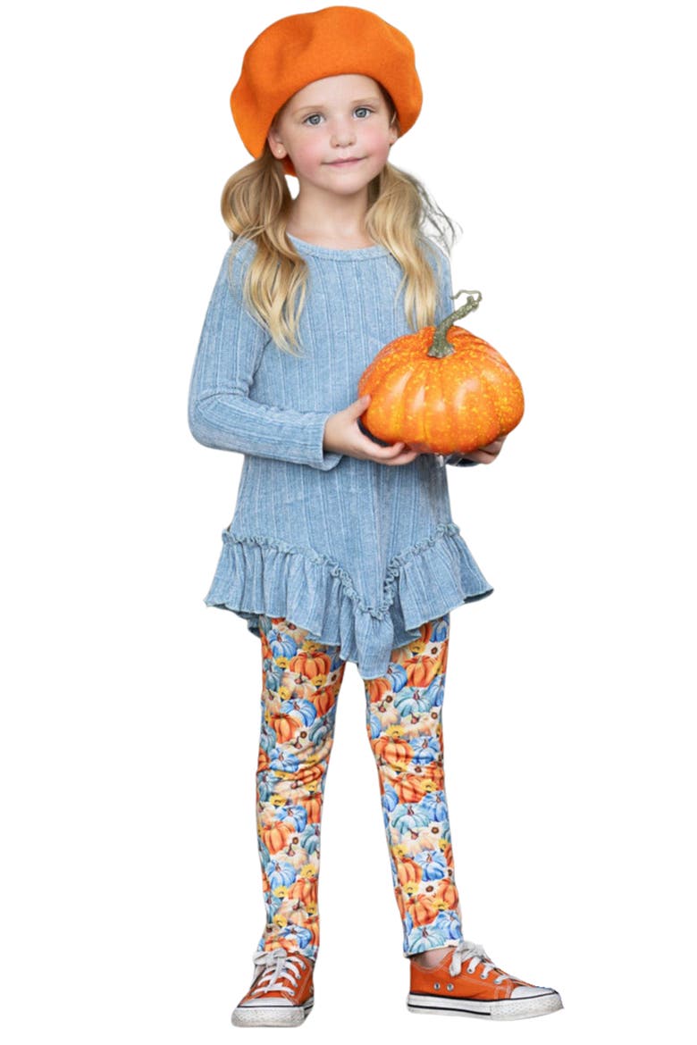 Pumpkin Patch Ruffle Tunic and Legging Set, Main, color, Blue