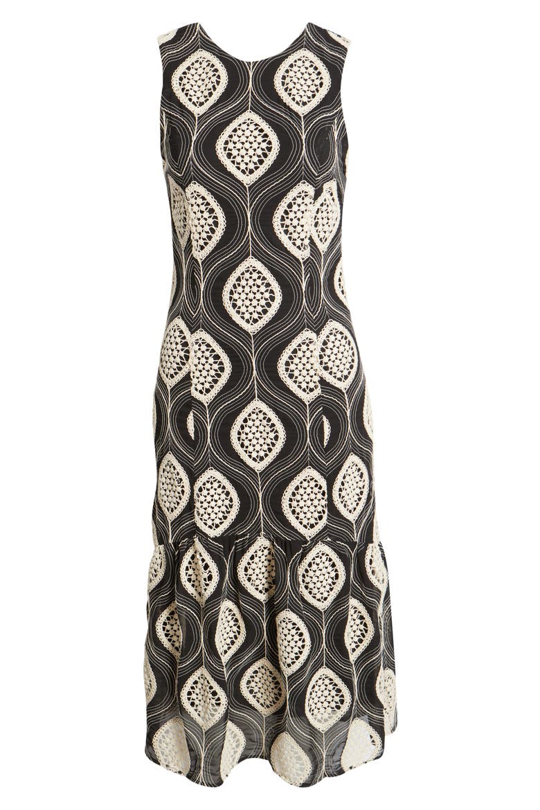 Austrid Embroidered Sleeveless Dress, Alternate, color, BLACK/ CREAM