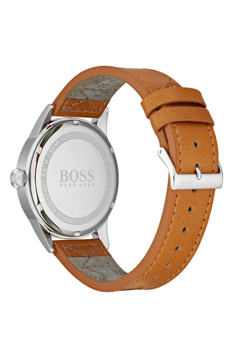 BOSS Legacy Round Leather Strap Watch, 44mm, Alternate, color, 
