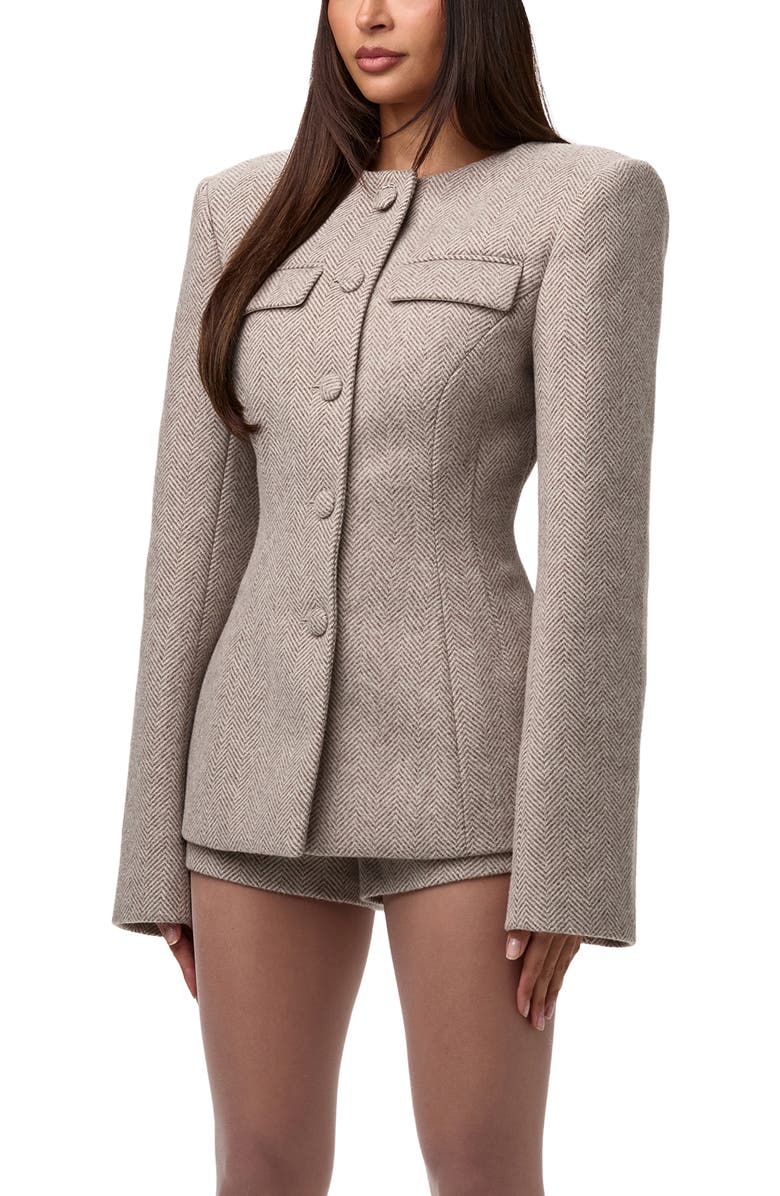 Naked Wardrobe Herringbone Blazer, Alternate, color, Taupe Chevron