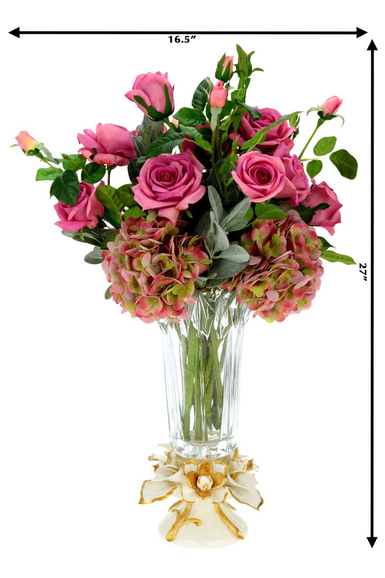 Garden Rose and Hydrangea in Vase, Alternate, color, Pink