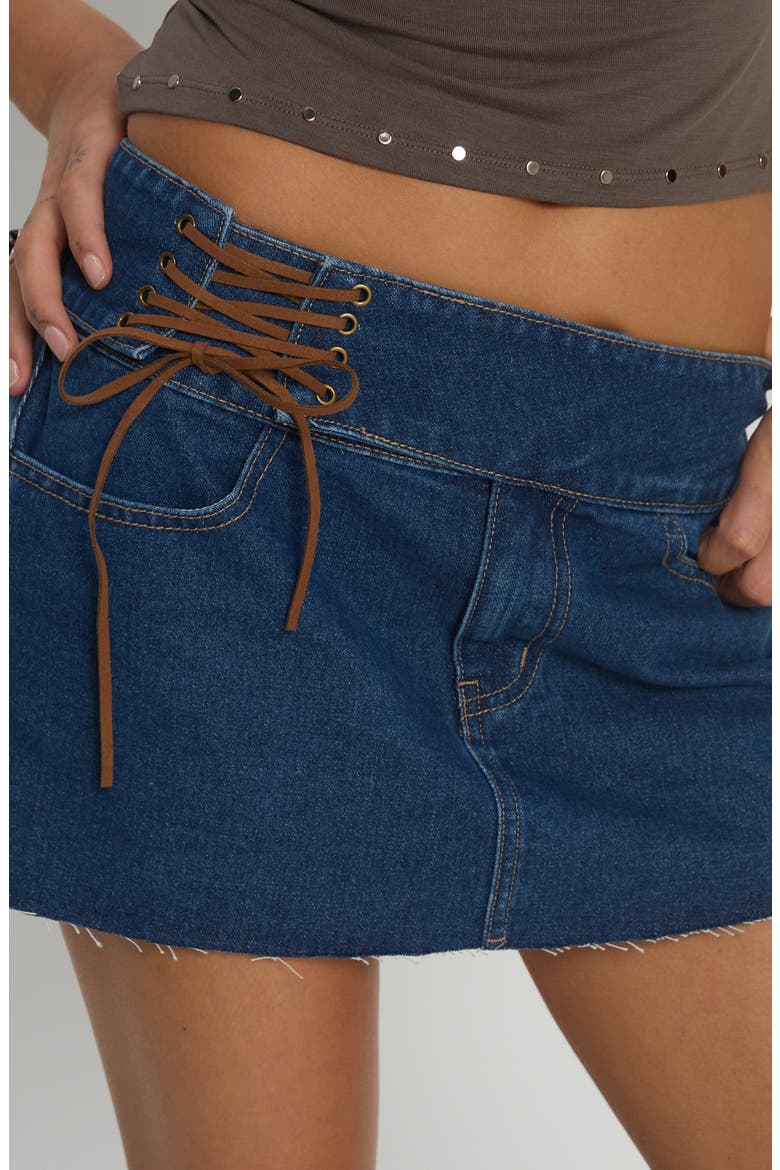 Indie Tie Up Denim Miniskirt, Alternate, color, BLUE