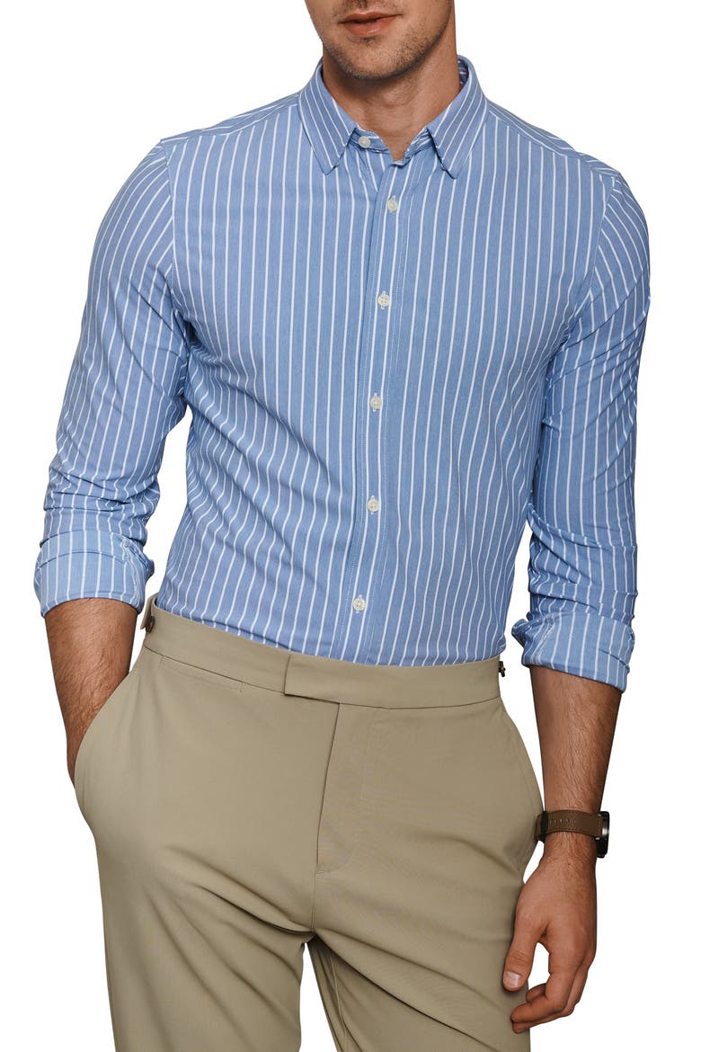 Commuter Pro Slim Fit Button-Up Shirt, Main, color, BLUE OXFORD STRIPE