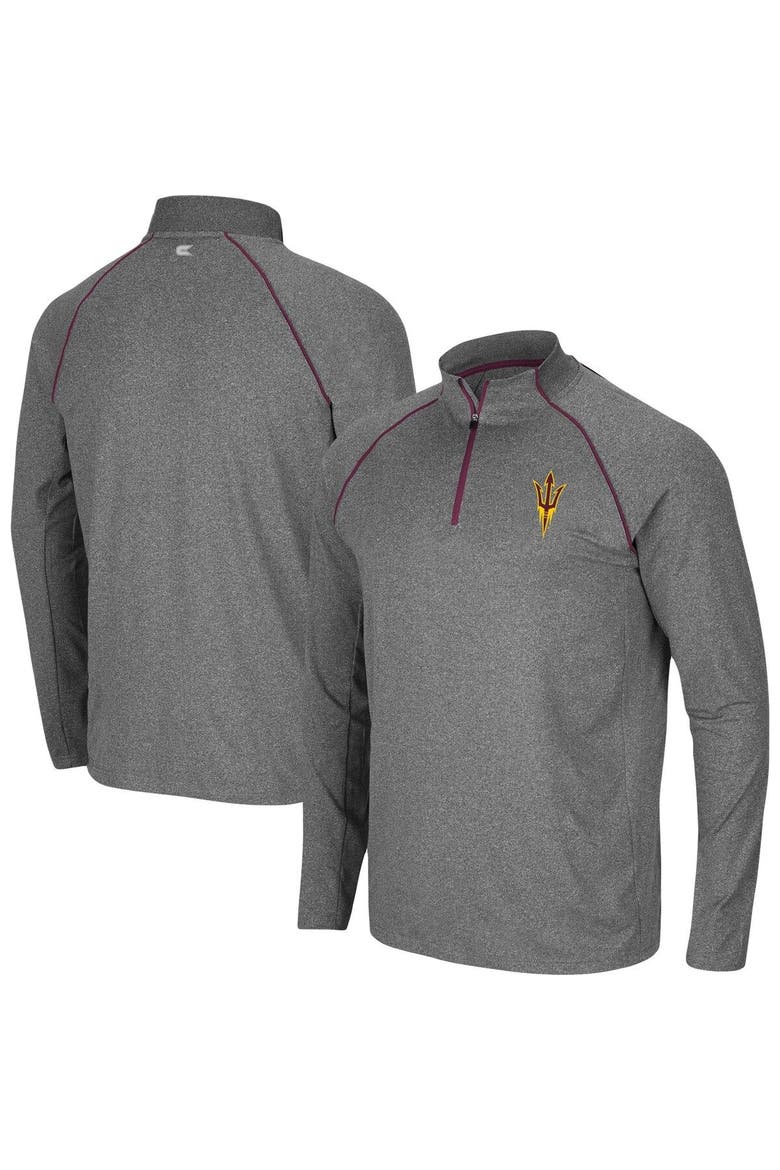 Men's Colosseum Heathered Charcoal Arizona State Sun Devils Robert Raglan Quarter-Zip Jacket, Main, color, Heather Charcoal