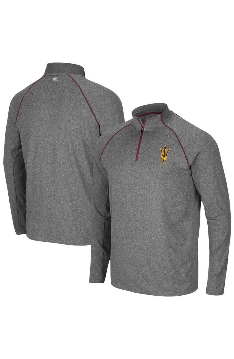 COLOSSEUM Men's Colosseum Heathered Charcoal Arizona State Sun Devils Robert Raglan Quarter-Zip Jacket, Main, color, 