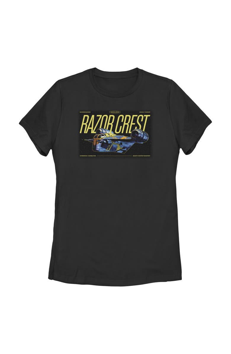 Star Wars: The Mandalorian and Grogu Women's Star Wars The Mandalorian and Grogu Bounty Hunter Razor Crest  Graphic T-Shirt, Main, color, Black