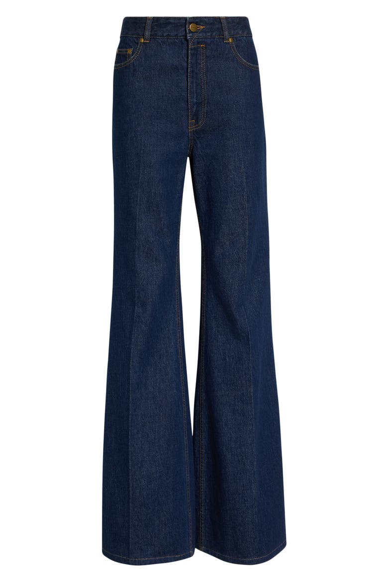 High Waist Slim Stretch Denim Flare Jeans, Alternate, color, HARBOUR BLUE