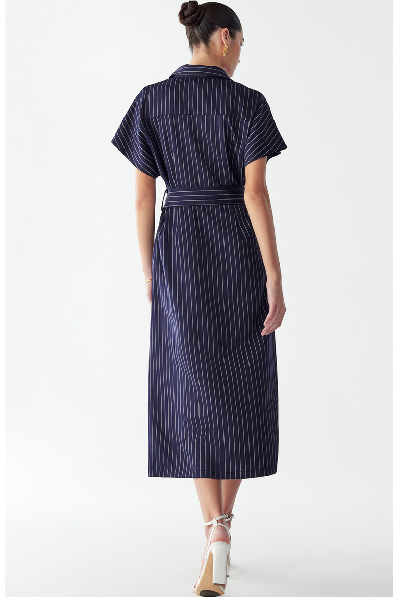 Wichita Midi Dress, Alternate, color, Navy Pinstripe