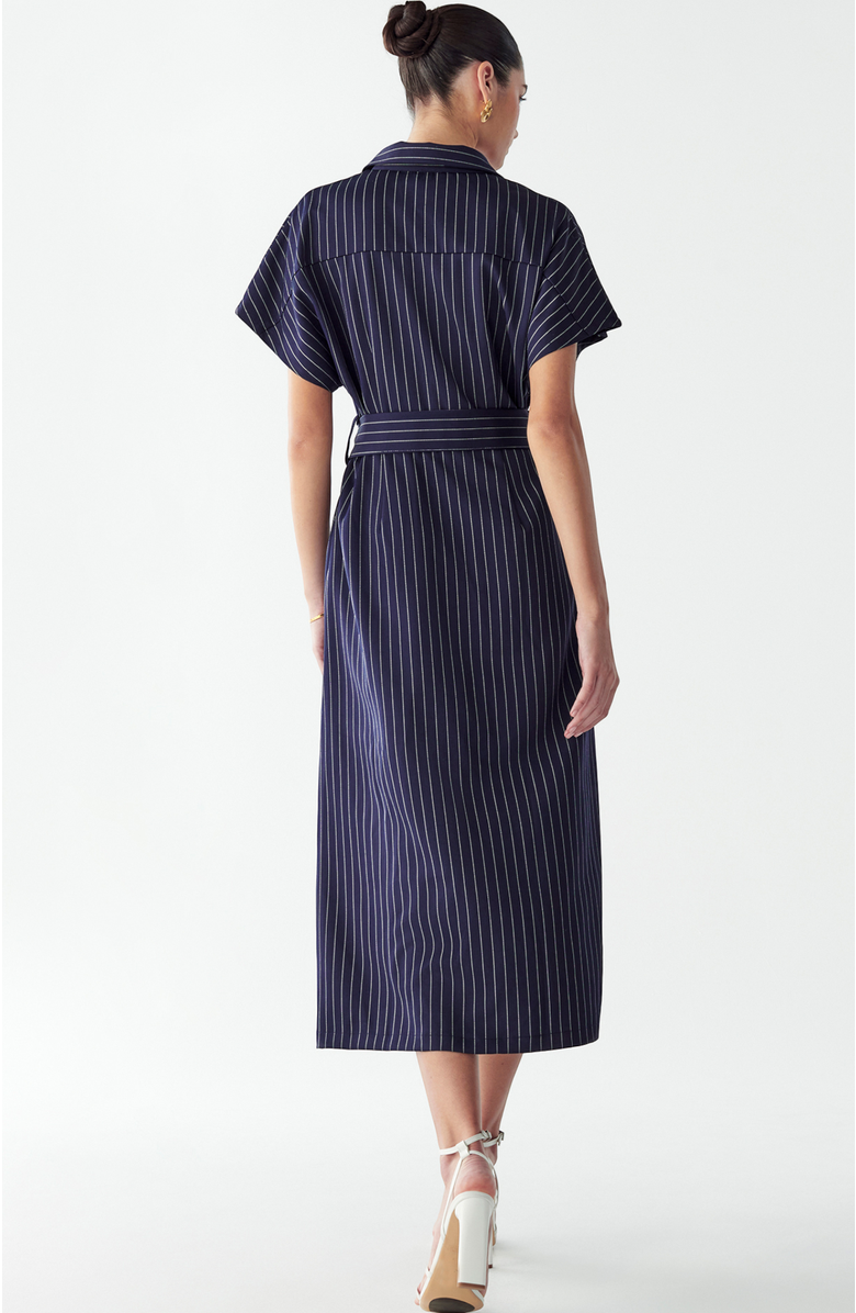 WILLA Wichita Midi Dress, Alternate, color, Navy Pinstripe