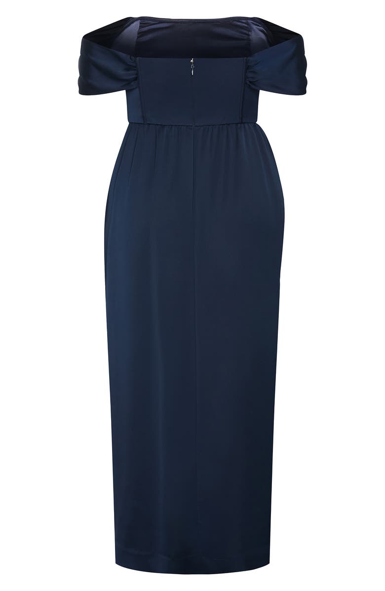 City Chic Forbidden Off the Shoulder Maxi Dress, Alternate, color, Navy