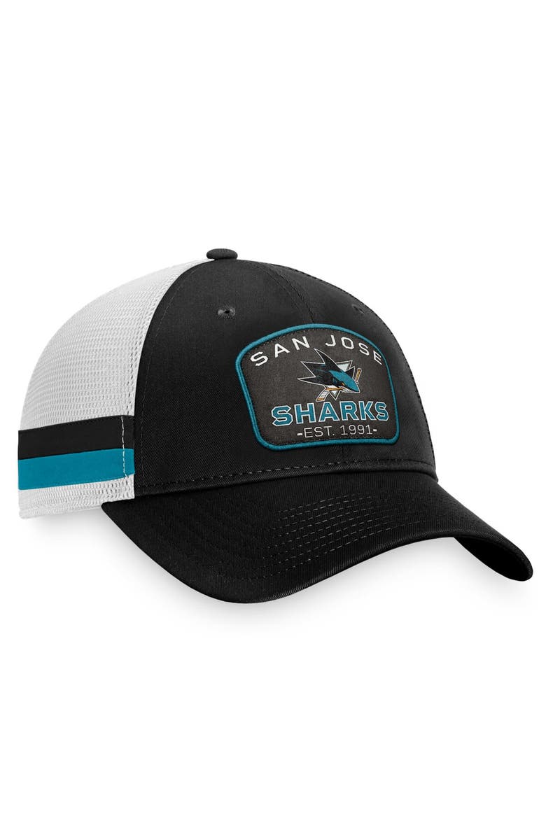 FANATICS Men's Fanatics Branded Black/White San Jose Sharks Fundamental Striped Trucker Adjustable Hat, Alternate, color, 