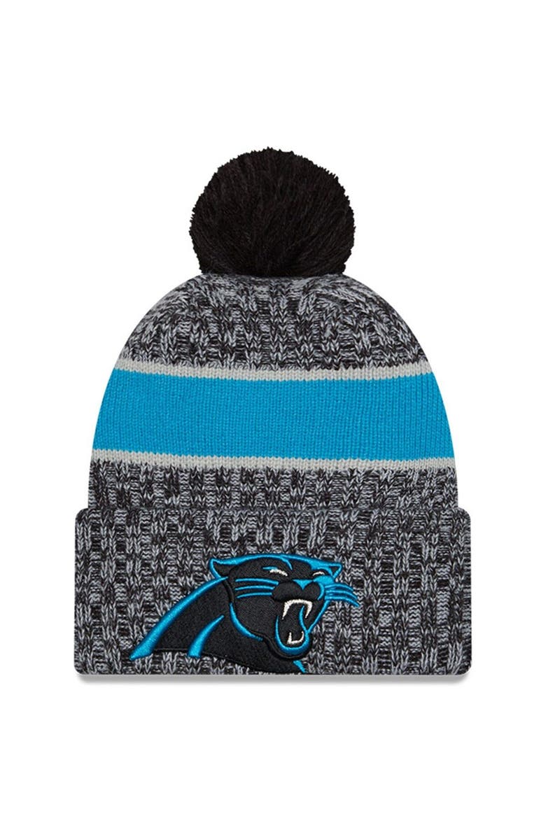 New Era Men's New Era  Black Carolina Panthers 2023 Sideline Cuffed Knit Hat With Pom, Main, color, 