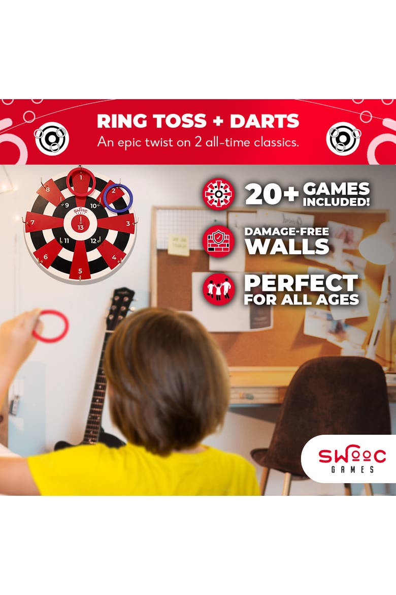Hook Darts Ring Toss Game | Wood Board and Soft Rings, Alternate, color, Multicolored