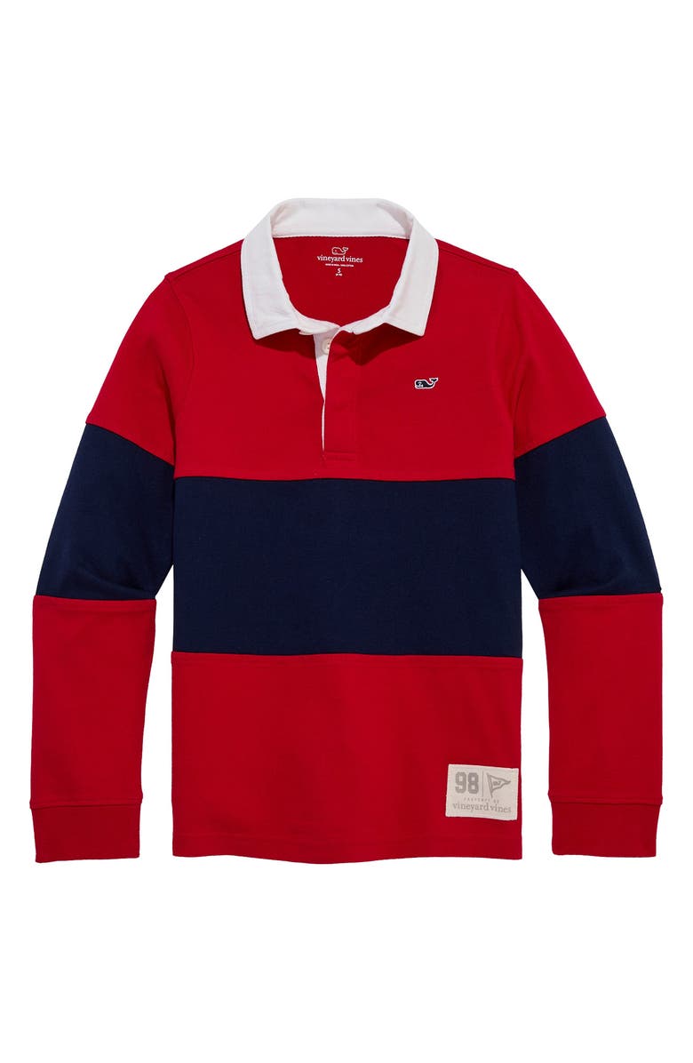 vineyard vines Kids' Pieced Rugby Shirt, Main, color, Red Velvet