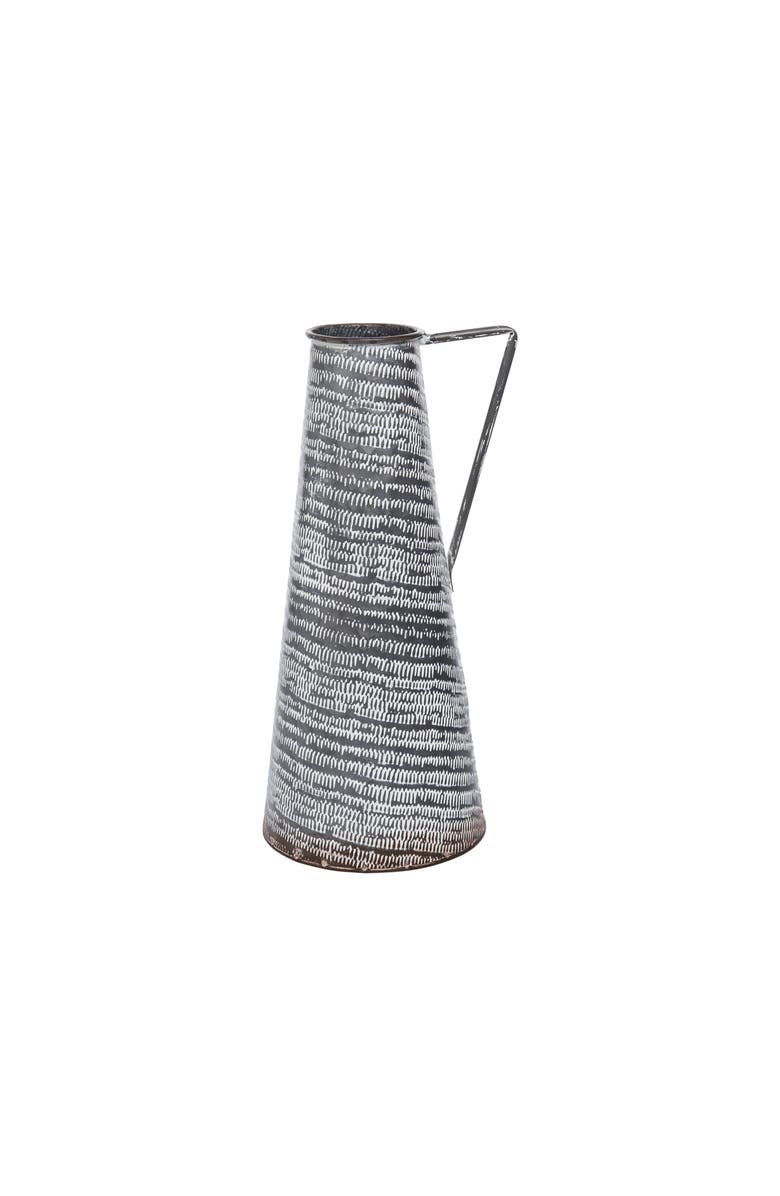 Foreside Home and Garden Distressed Whitewashed Patterned Metal Decorative Vase, Main, color, Gray
