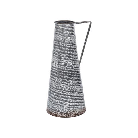 Distressed Whitewashed Patterned Metal Decorative Vase
