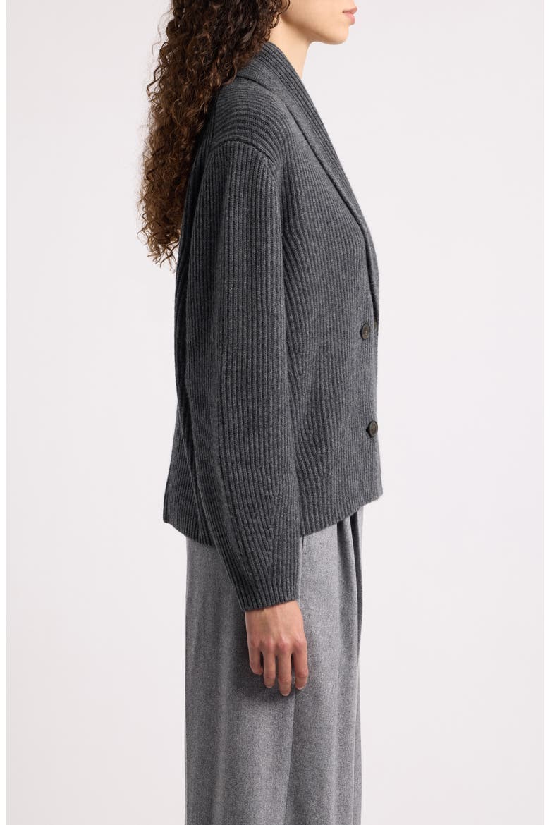 Ribbed Shawl Collar Wool & Cashmere Cardigan, Alternate, color, CHARCOAL