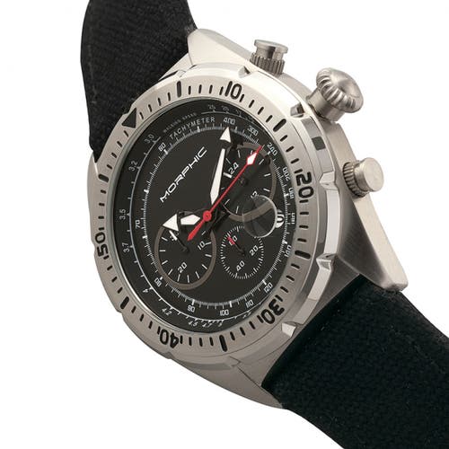 Morphic M53 Series Chronograph Fiber-weaved Leather-band Watch W/date In Silver/black