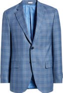 Peter Millar Flynn Classic Fit Light Blue Plaid Wool Sport Coat