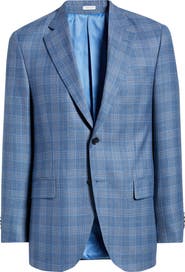 Peter Millar Flynn Classic Fit Light Blue Plaid Wool Sport Coat