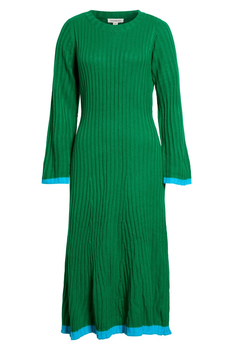 Kamala Long Sleeve Rib Knit Midi Dress, Alternate, color, KELLY-GREEN