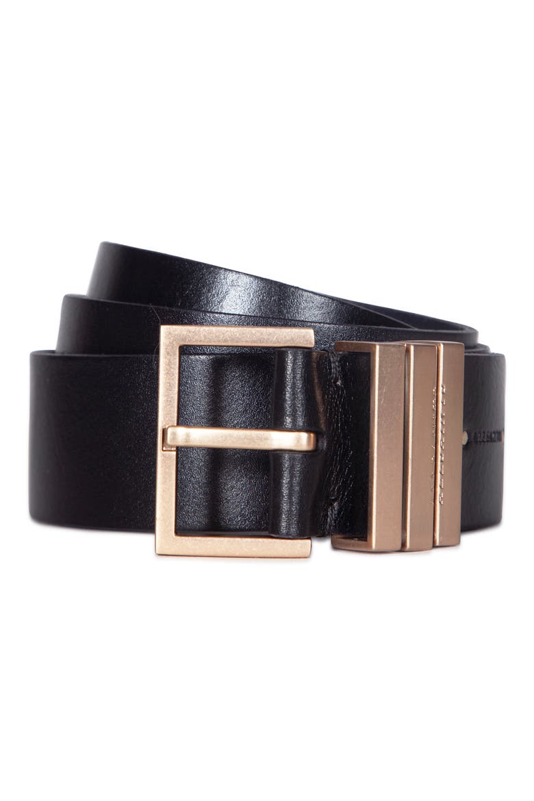 Leather Belt, Alternate, color, BLACK / WARM BRASS