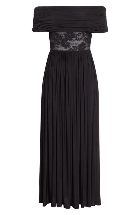 Rebellion Lace Inset Off the Shoulder Draped Dress