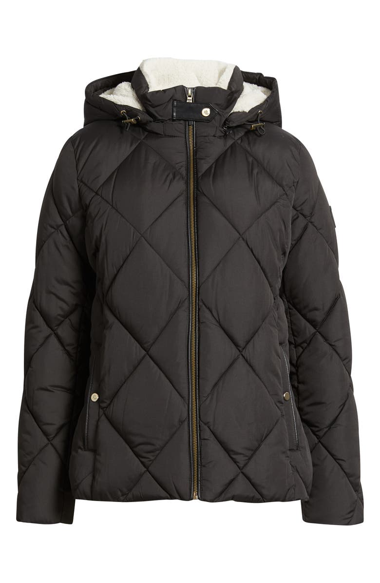 Lauren Ralph Lauren Quilted Diamond Puffer Coat with Removable Hood, Main, color, Black