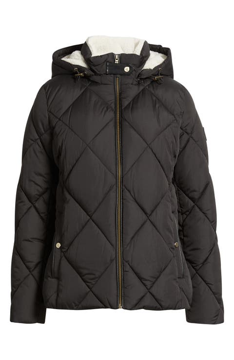 Quilted Diamond Puffer Coat with Removable Hood