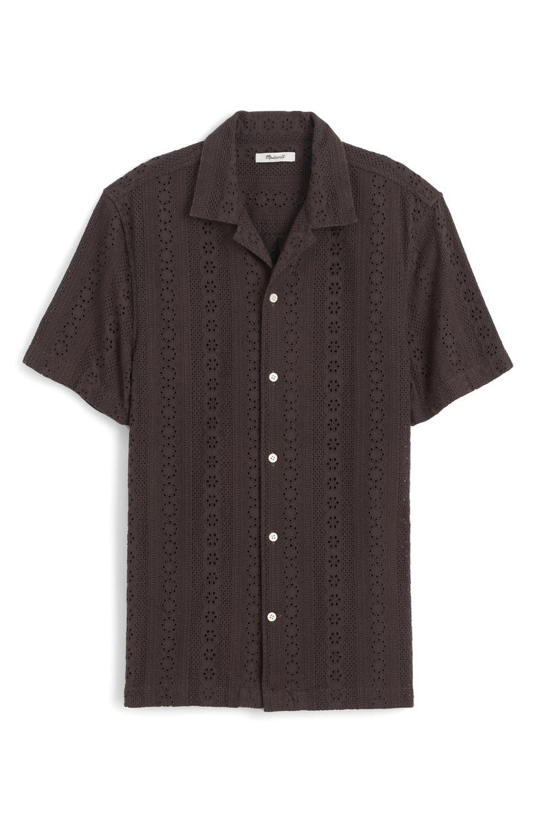 Madewell Short Sleeve Button-Up Shirt in Embroidered Cotton, Alternate, color, Soft Charcoal