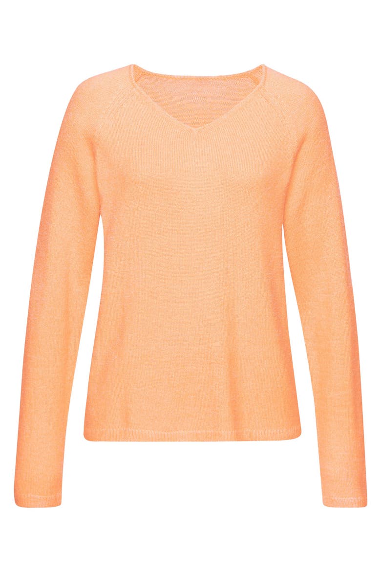 Fuzzy V-Neck Sweater, Alternate, color, Peach Heather